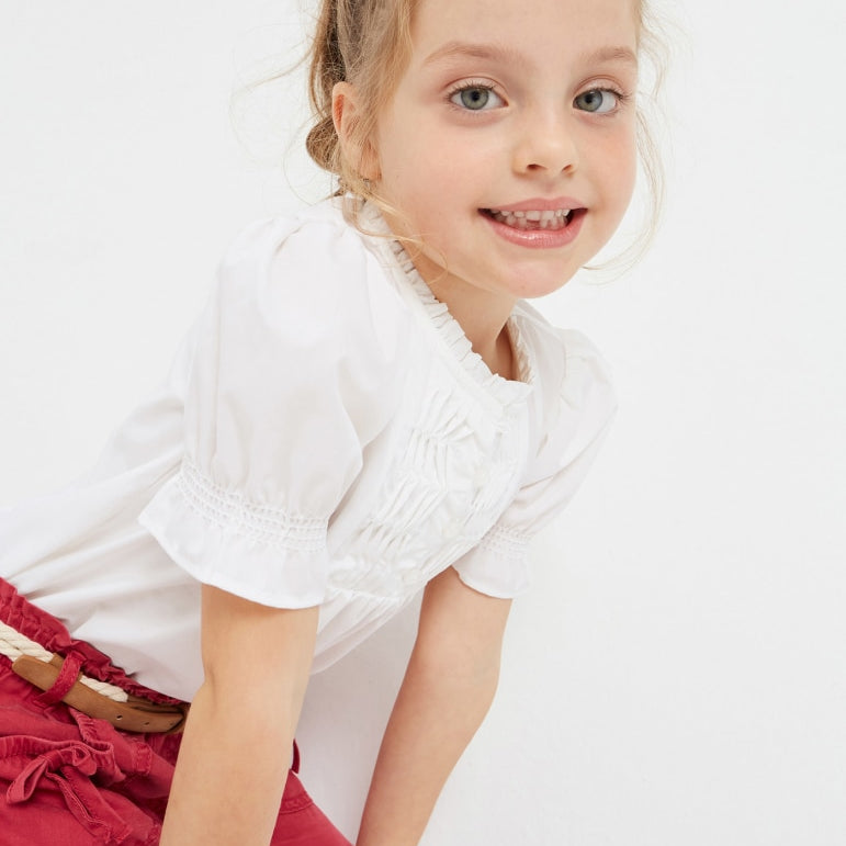 Blusa Manica Corta In Popeline Bambina MAYORAL 3138 - MAYORAL - Luxury Kids