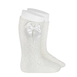 Lange perforierte Baumwollsocken von Perle mit Schleife für Baby-Mädchen CONDOR 2506