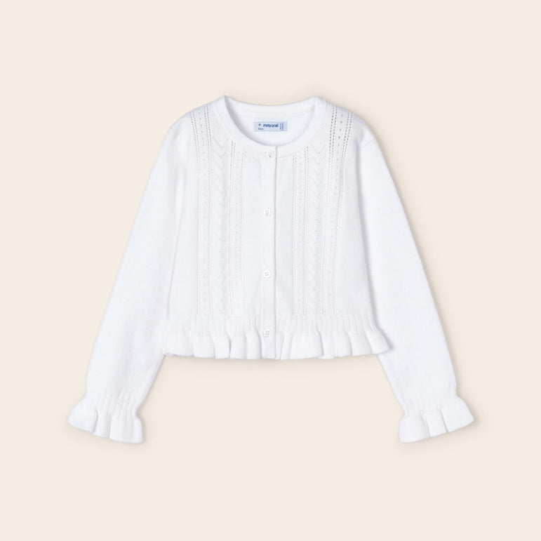 Cardigan Tricot Traforato In Cotone Sostenibile Bambina MAYORAL 3345 - MAYORAL - Luxury Kids