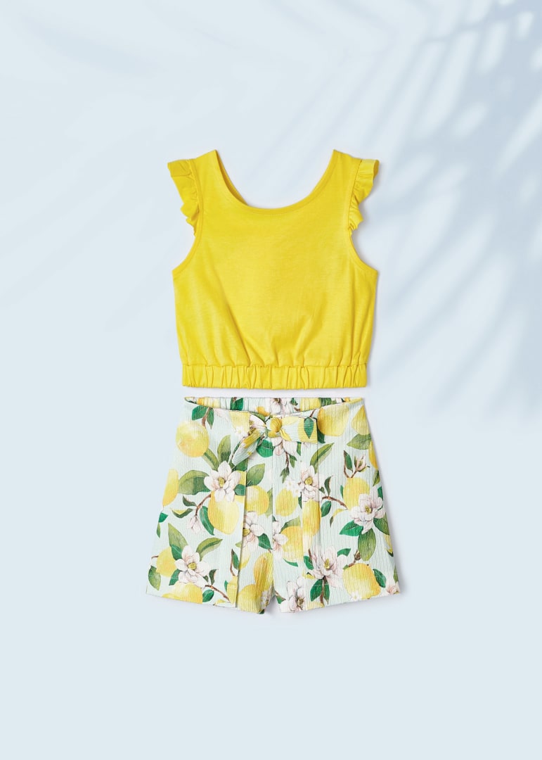 Completo Con Shorts Stampati In Cotone Bambina MAYORAL 3214 - MAYORAL - Luxury Kids