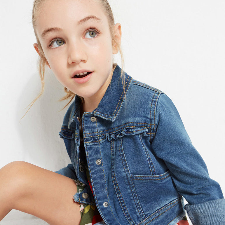 Giubbino In Denim Con Volant Bambina MAYORAL 3440 - MAYORAL - Luxury Kids