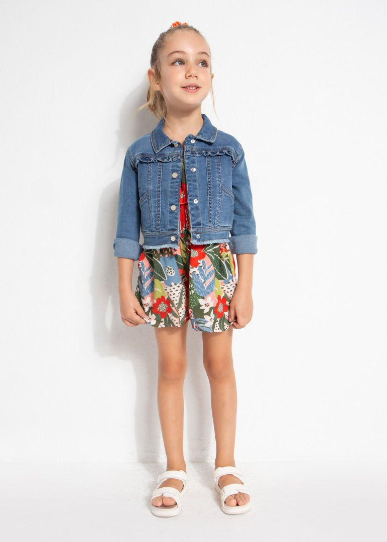 Giubbino In Denim Con Volant Bambina MAYORAL 3440 - MAYORAL - Luxury Kids