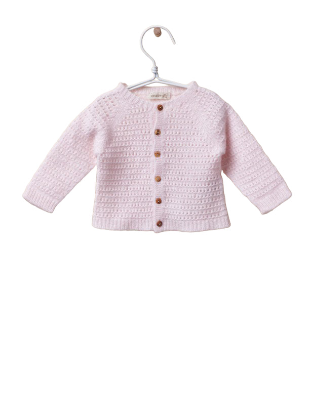 Cardigan In Lana Rosa Neonata WEDOBLE 02308B - WEDOBLE - LuxuryKids