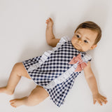 Abito Smanicato In Cotone A quadri Blu Bambina CALAMARO 21234