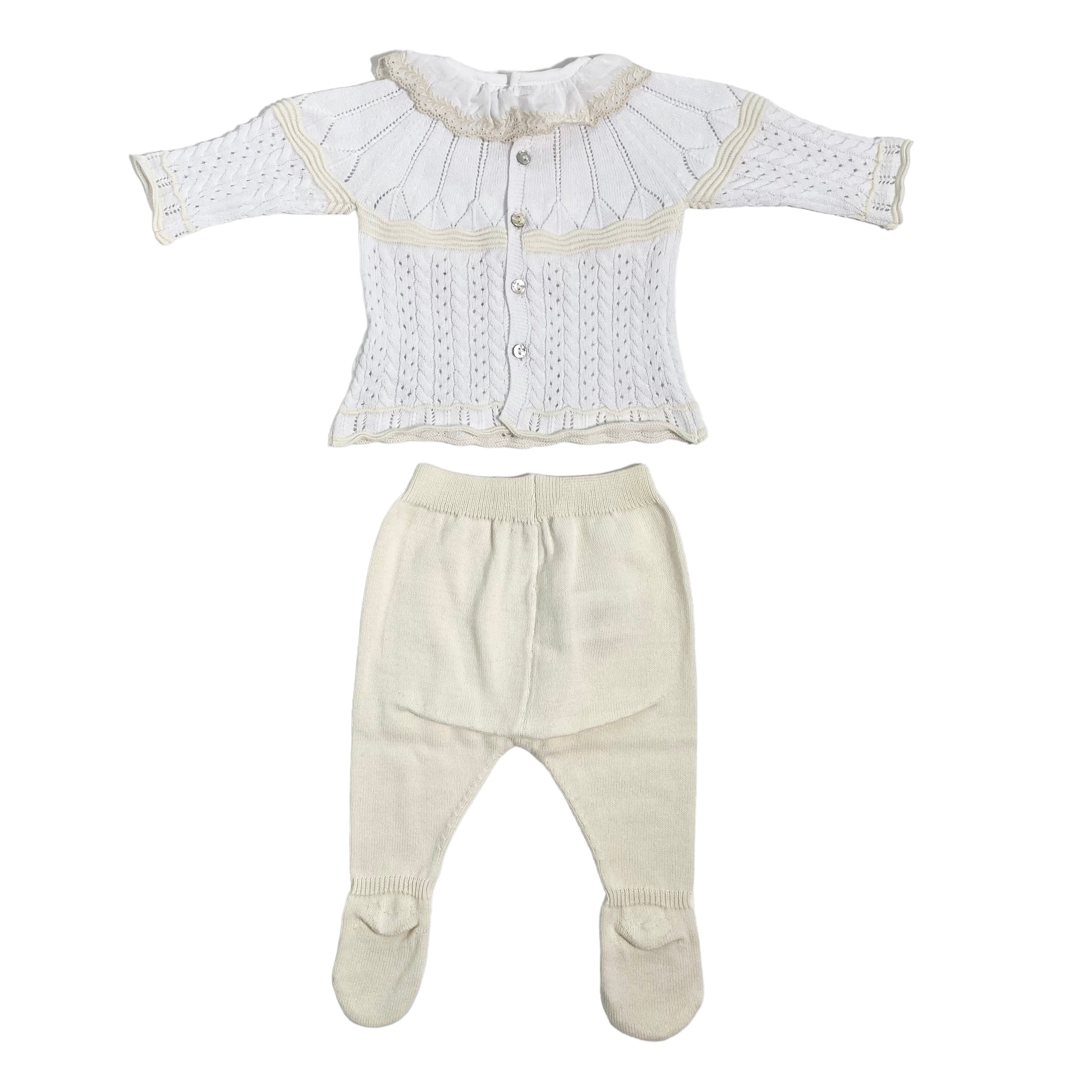 Tutina Spezzata In Filo Di Cotone Traforata Neonata DR KID DK161 - DR KID - Luxury Kids