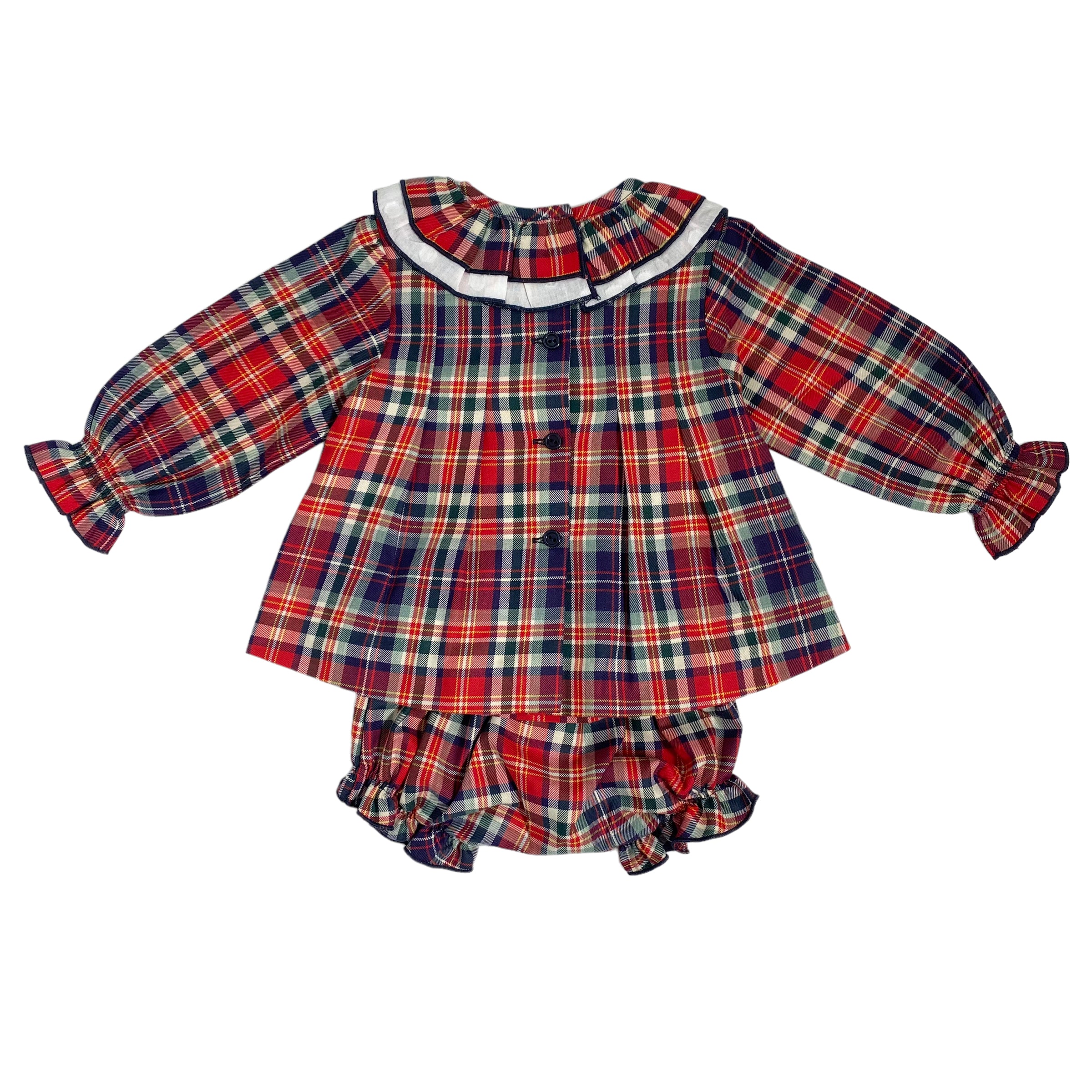 Abito Scozzese Con Culotte In Caldo Cotone Neonata GRANLEI 281 - GRANLEI - LuxuryKids