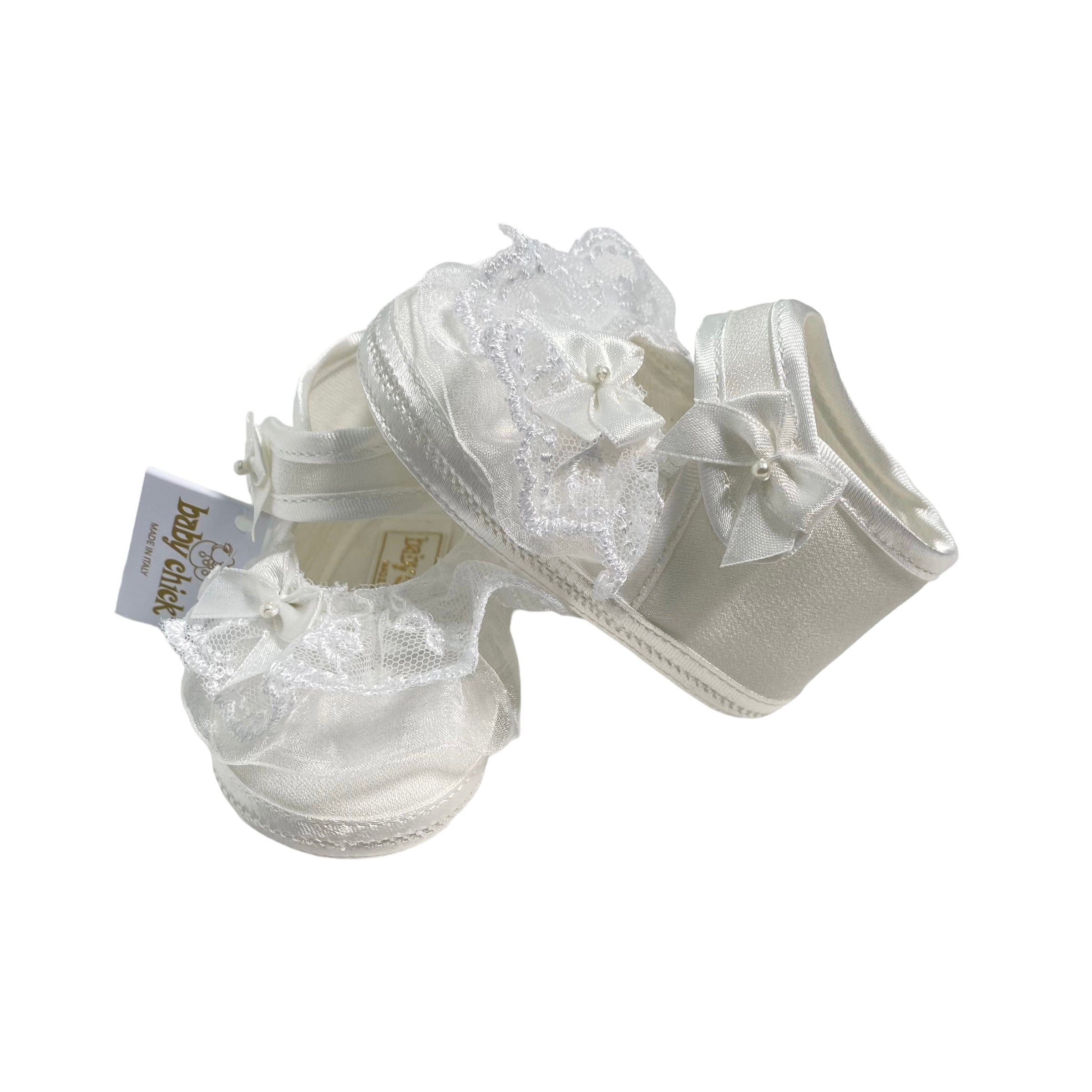 Scarpe Da Culla Modello Ballerina In Tessuto Con Pizzo Neonata BABY CHIC 2627 - Baby Chic - Luxury Kids