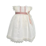 Abito Elegante Battesimale In Tulle Panna Neonata PONTO POR PONTO 5956 - PONTO POR PONTO - Luxury Kids