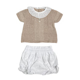 Completo Con Culotte In Lino E Filo Di Cotone Beige Neonata DR KID DK182 - DR KID - Luxury Kids