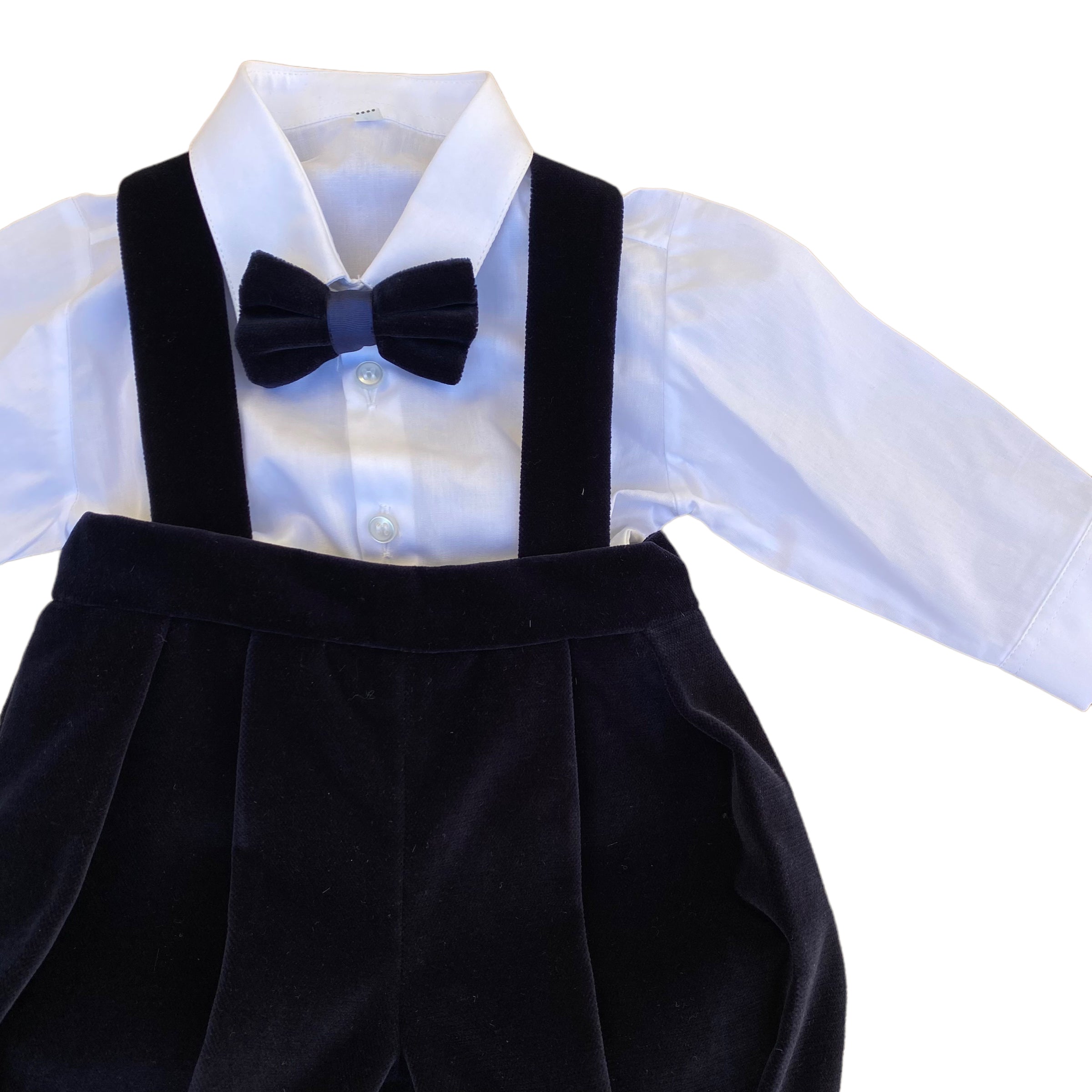Completo Con Salopette In Velluto Camicia E Papillon Neonato ISABEL C323N - ISABEL - LuxuryKids