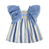 Abito Smanicato A Righe In Cotone Bambina DEL SUR 0556