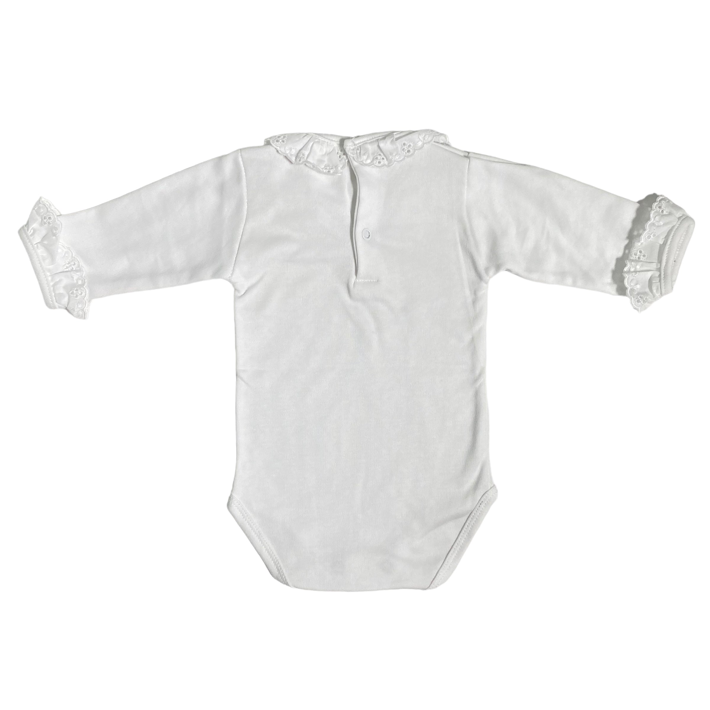 Body In Caldo Cotone Bianco Manica Lunga Con Pizzo Neonata BABY FASHION 0551 - Baby Fashion - LuxuryKids