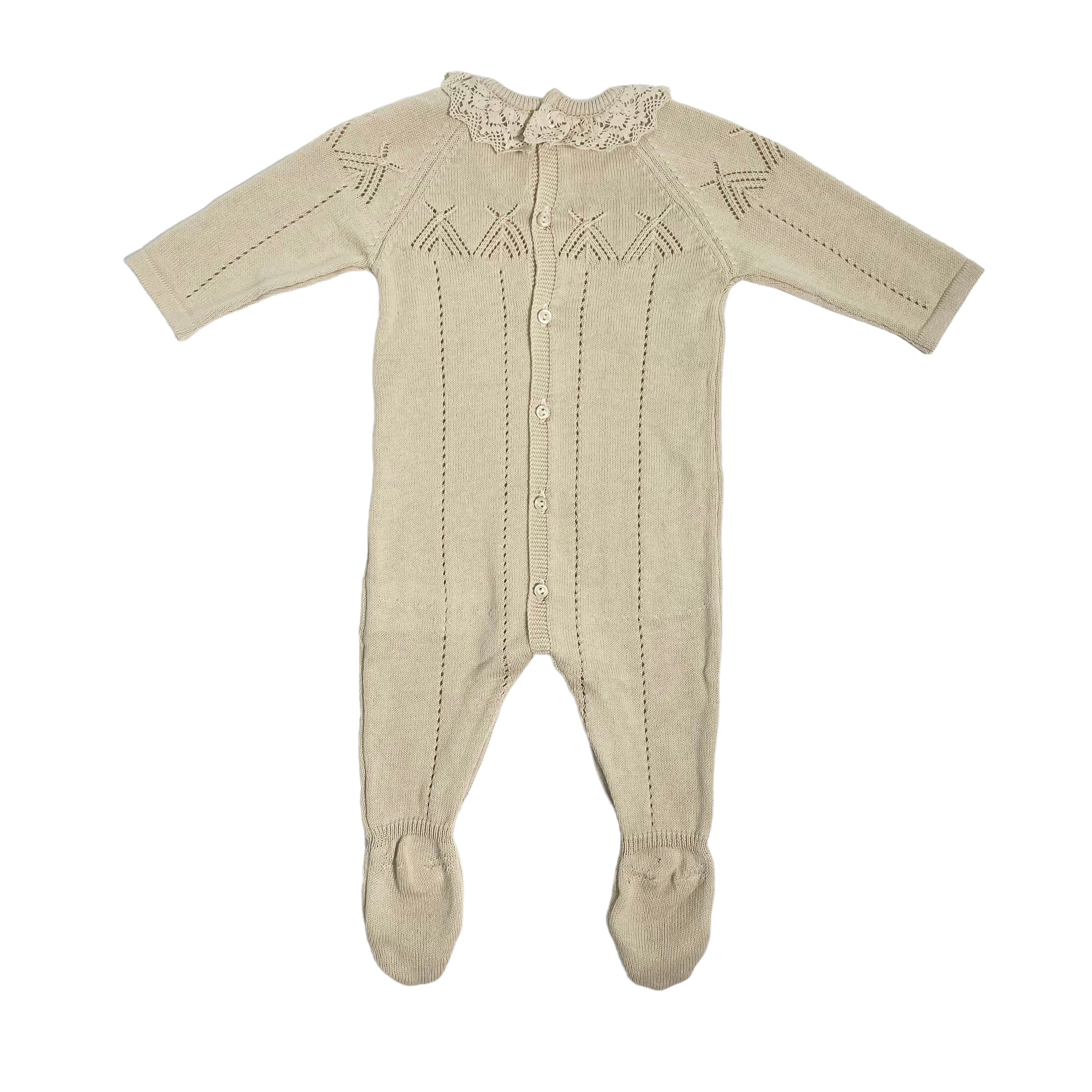 Tutina Intera In Filo Di Cotone Beige Neonata DR KID DK201 - DR KID - Luxury Kids