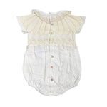 Pagliaccetto In Filo Di Cotone E Pizzo San Gallo Beige Neonata DR KID DK163 - DR KID - Luxury Kids