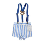 Bermuda a Righe Con Bretelle In Cotone Neonato YOEDU 3982 - YOEDU - Luxury Kids