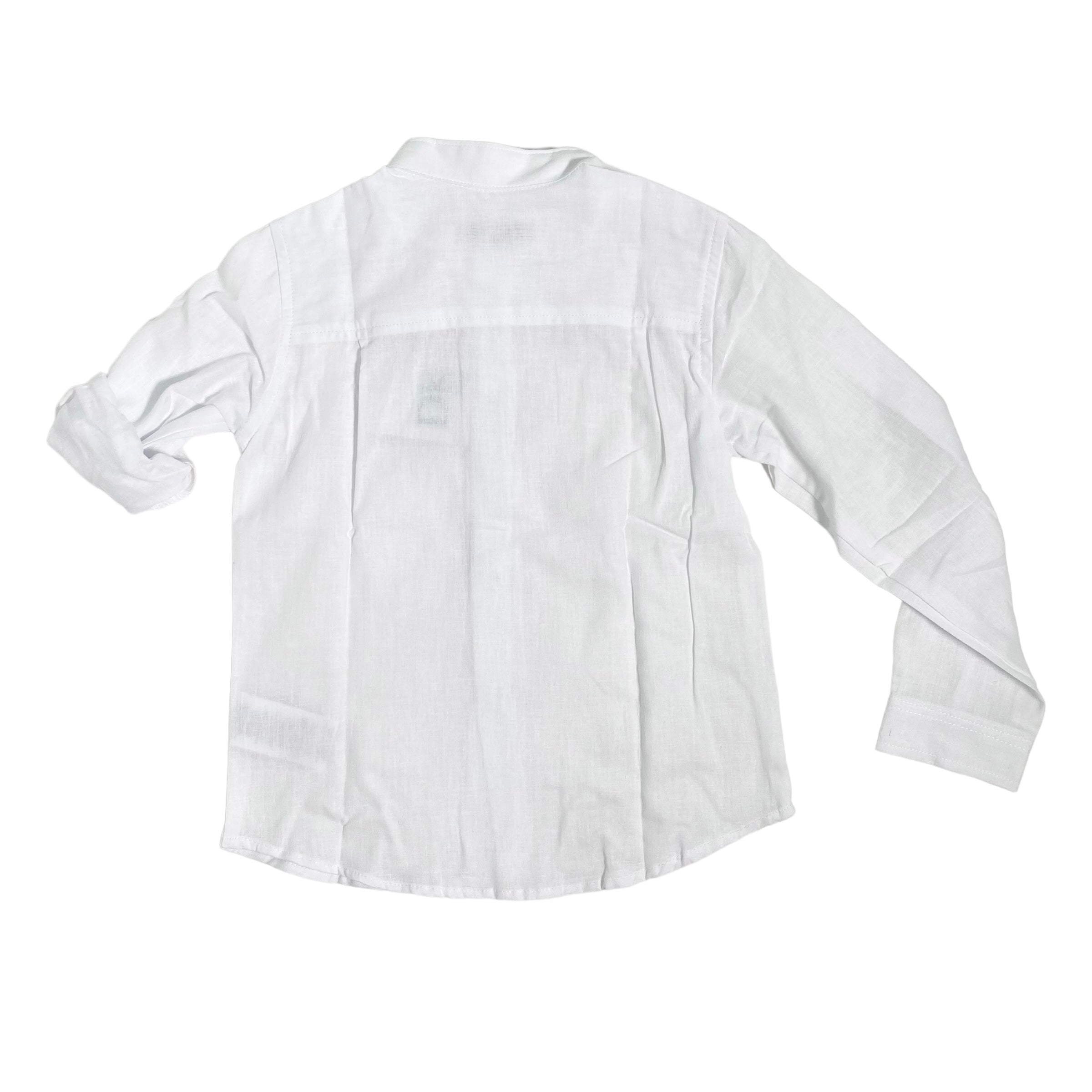 Camicia Coreana Manica Lunga In Misto Lino Bianca Neonato DR KID DK552 - DR KID - Luxury Kids