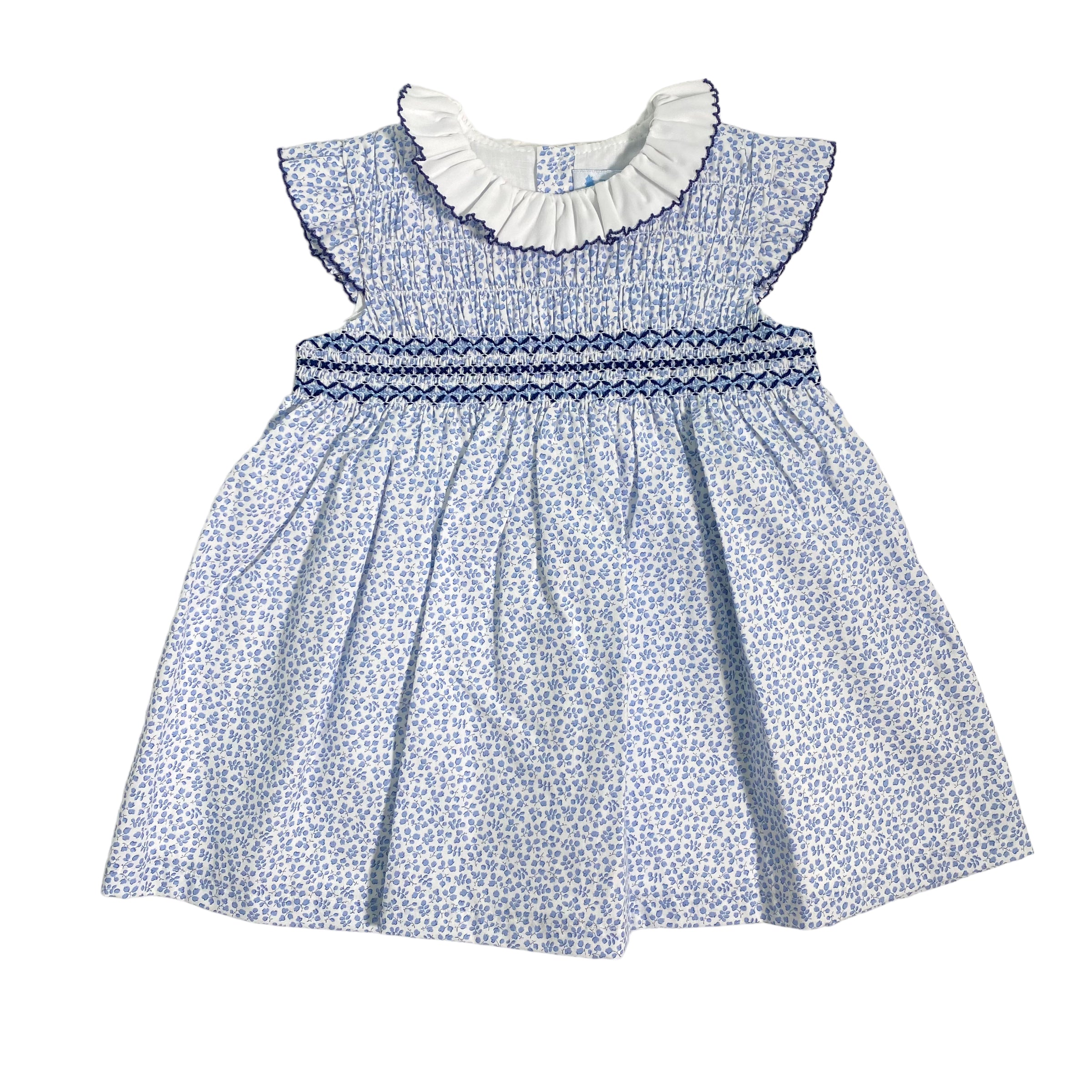 Abito Smanicato In Cotone Con Punto Smok Neonata SARDON LA473 - SARDON - Luxury Kids