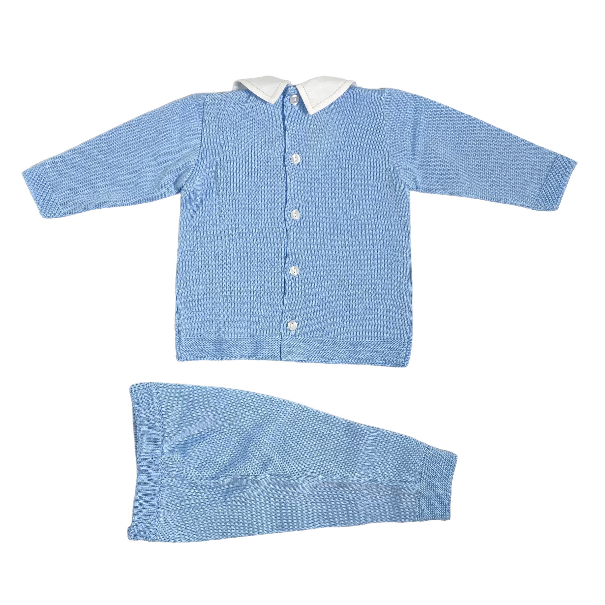 Tutina Spezzata In Filo Di Cotone Celeste Neonato CREAZIONI LUANA 1022 - CREAZIONI LUANA - Luxury Kids