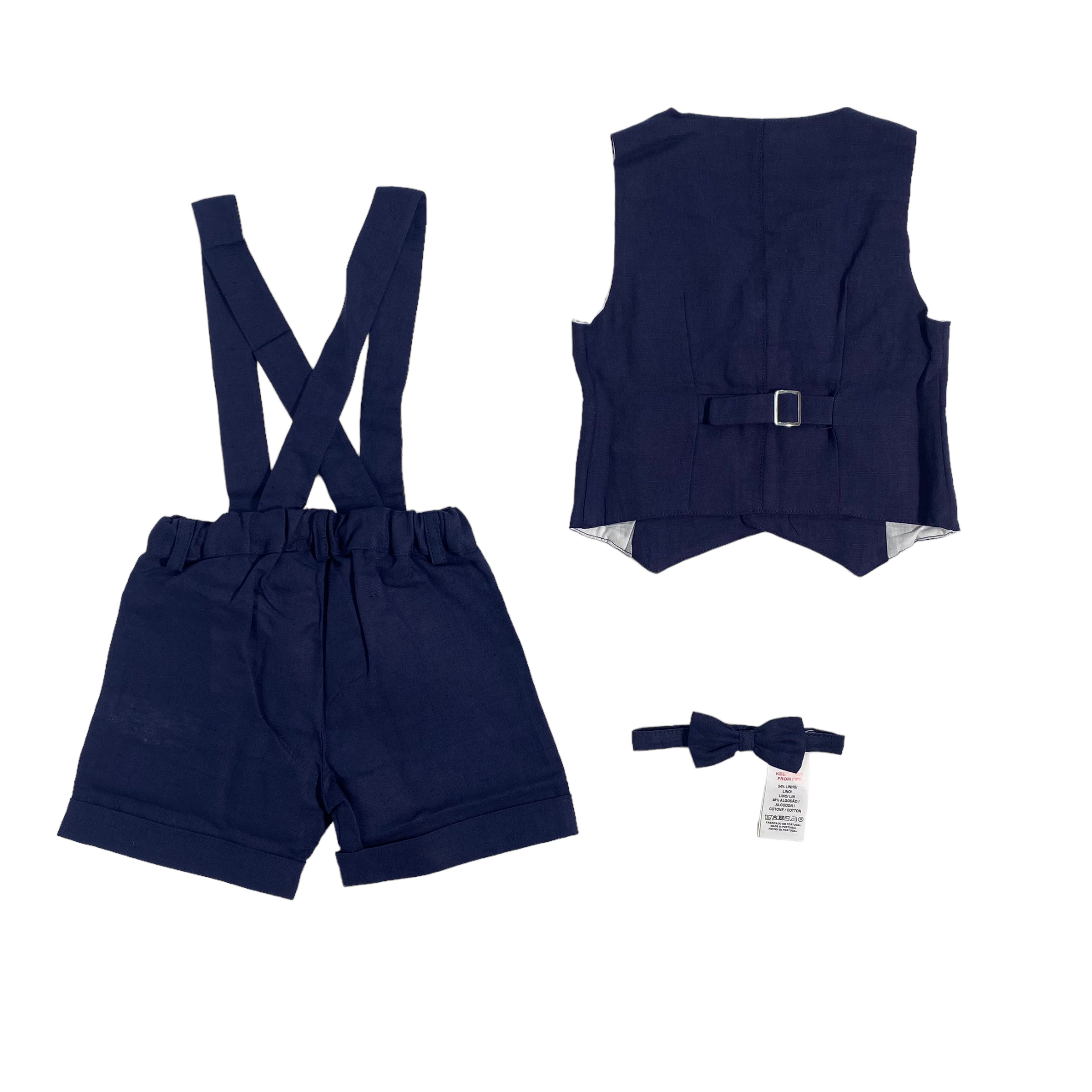 Completo Con Bermuda Panciotto E Papillon In Misto Lino Neonato A&J A&J525 - A&J - Luxury Kids