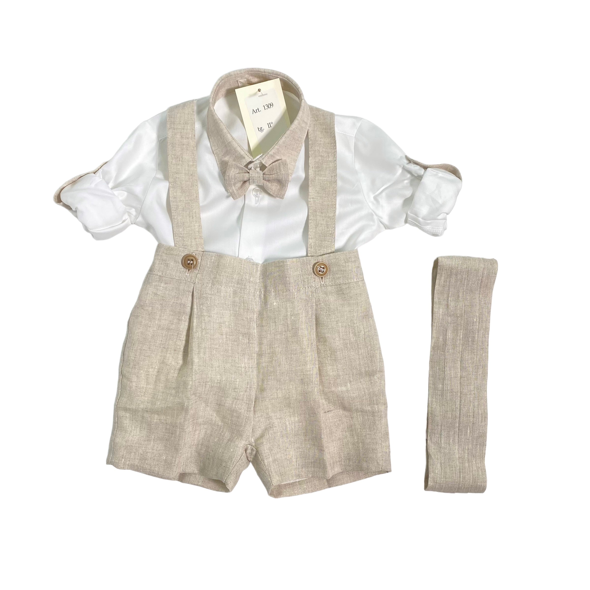 Completo Elegante In Lino Con Bermuda Neonato CREAZIONI LUANA 1309 - CREAZIONI LUANA - Luxury Kids