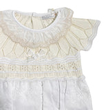 Pagliaccetto In Filo Di Cotone E Pizzo San Gallo Beige Neonata DR KID DK163 - DR KID - Luxury Kids