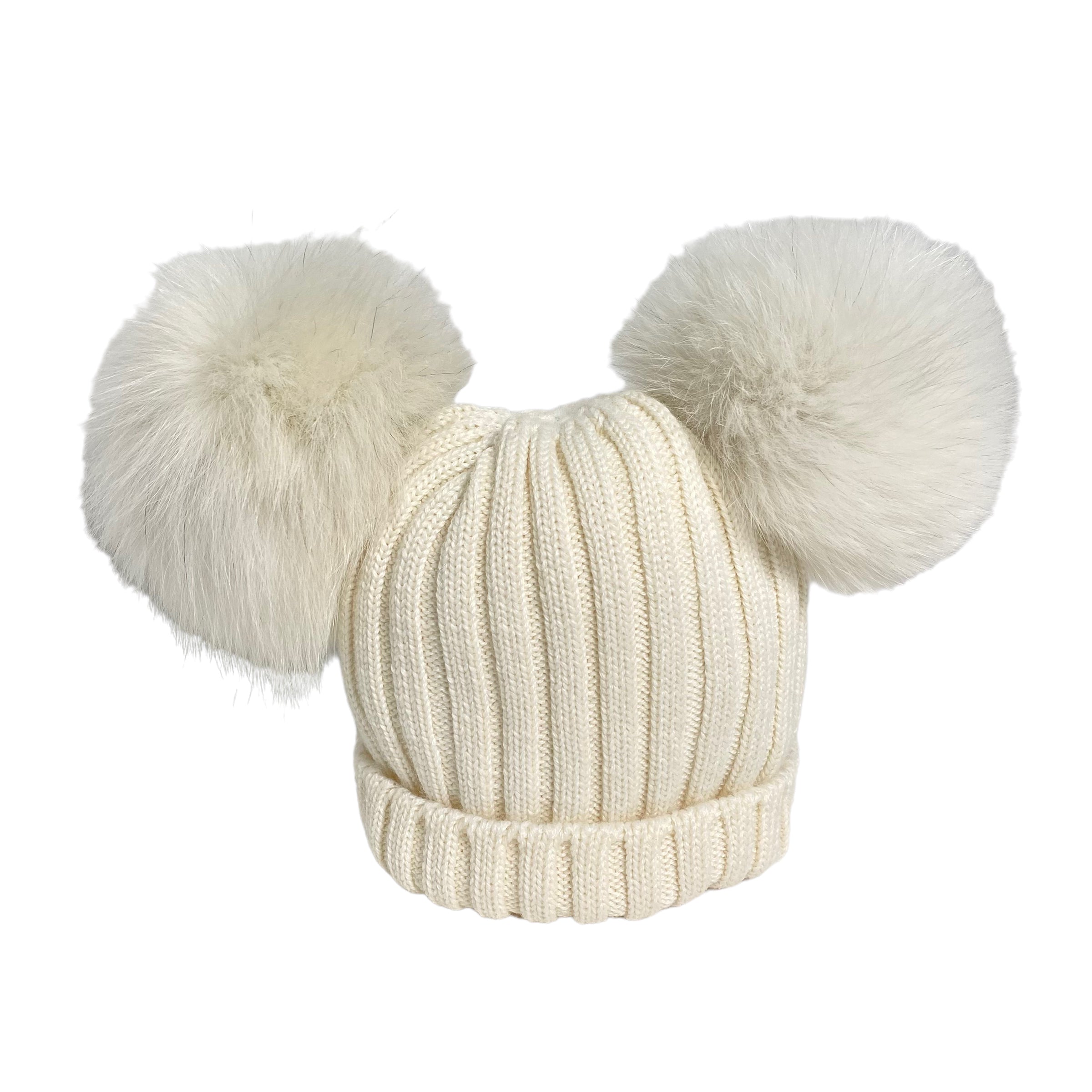 Cappello In Misto Lana A Coste Con Doppio Pom Pon Neonato/a LA SARTORIA DEI PICCOLI L276 - LA SARTORIA DEI PICCOLI - LuxuryKids
