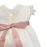 Abito Elegante Battesimale In Tulle Panna Neonata PONTO POR PONTO 5956 - PONTO POR PONTO - Luxury Kids