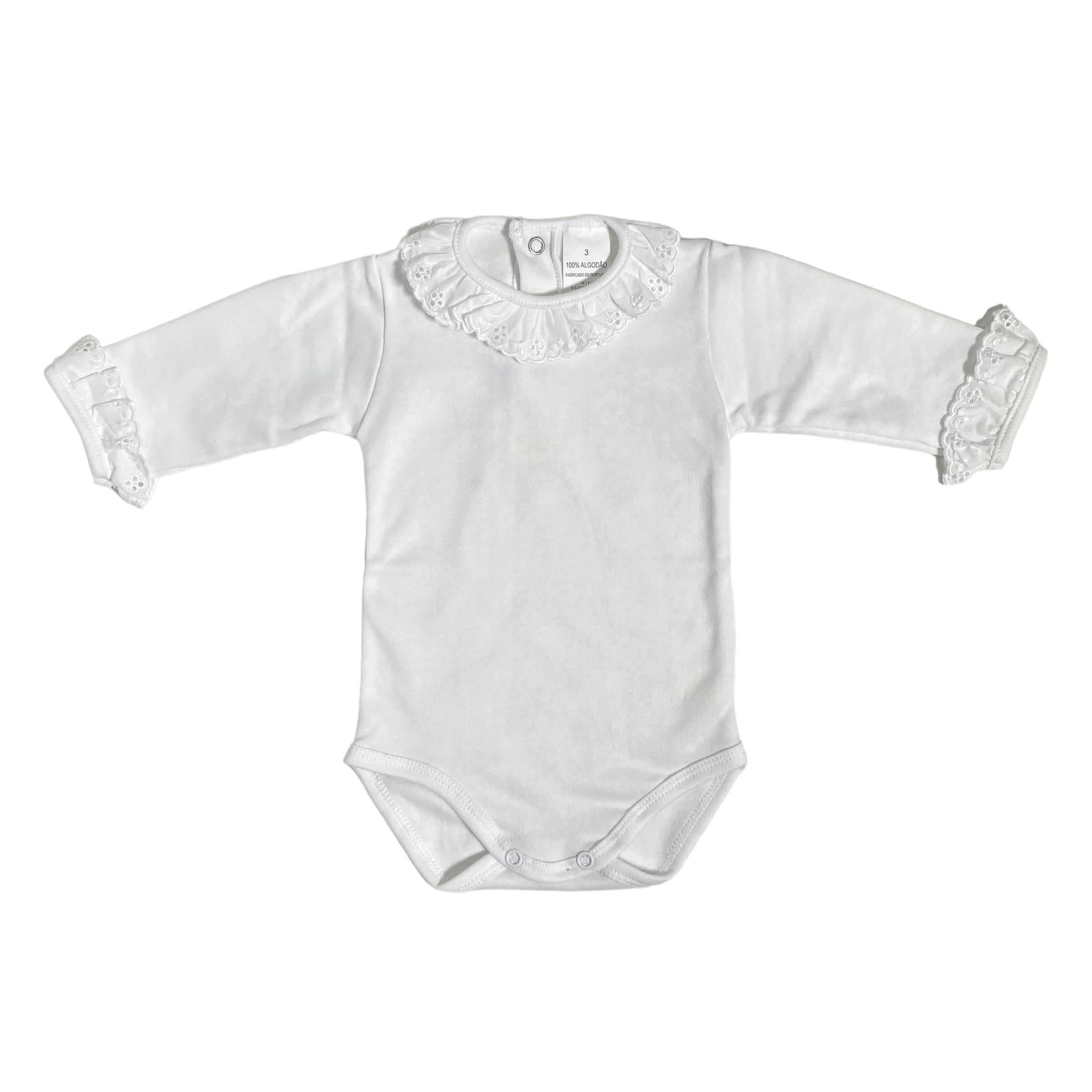 Body In Caldo Cotone Bianco Manica Lunga Con Pizzo Neonata BABY FASHION 0551 - Baby Fashion - LuxuryKids