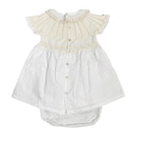 Abito Con Culotte In Cotone E Pizzo San Gallo Beige Neonata DR KID DK162 - DR KID - Luxury Kids