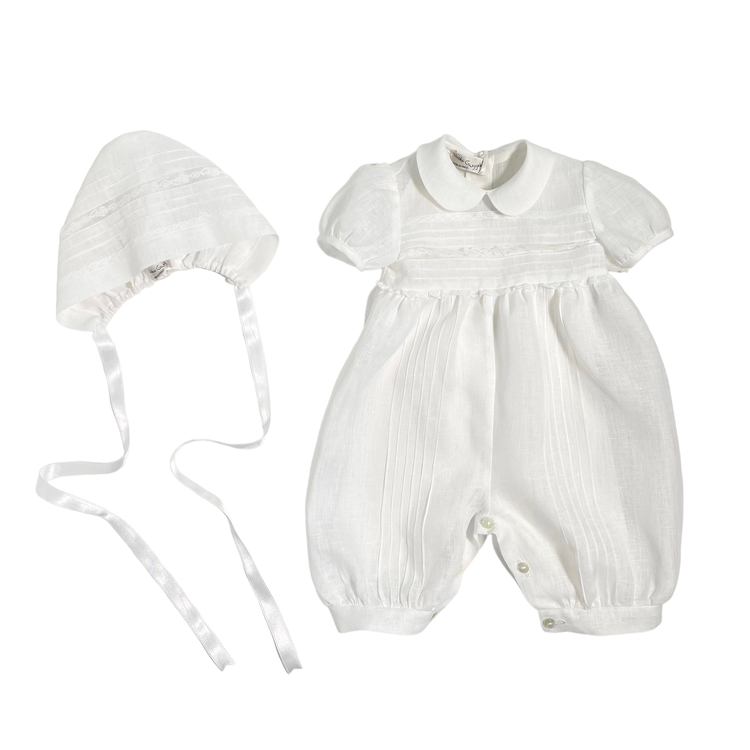 Pagliaccetto Battesimale In Lino E Pizzo Bianco Neonato PICCOLA GIUGGIOLA LERICI - PICCOLA GIUGGIOLA - Luxury Kids