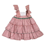 Abito Con Bretelline In Vichy Rosa Antico Bambina YOEDU 0516 - YOEDU - Luxury Kids