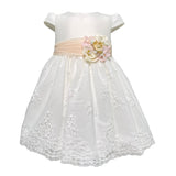 Abito Elegante Mezza Manica In Mikado E Pizzo Bianco Neonata MIMILU' 307BB - MIMILU' - Luxury Kids