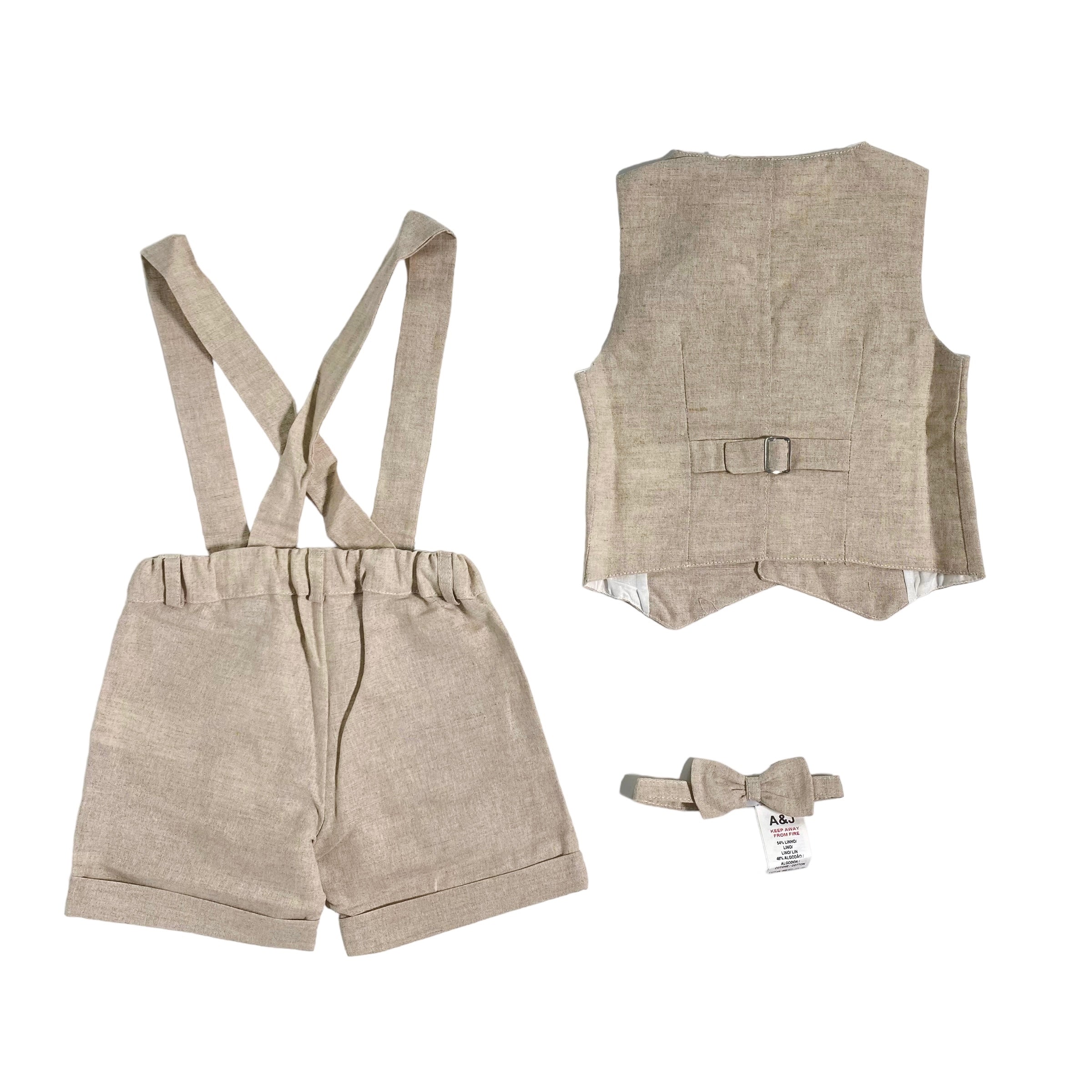 Completo Con Bermuda Panciotto E Papillon In Misto Lino Neonato A&J A&J525 - A&J - Luxury Kids