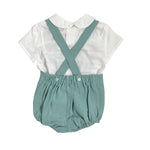 Completo Bermuda con Bretelle con Camicia in Cotone Verde Neonato YOEDU 0021 - YOEDU - Luxury Kids