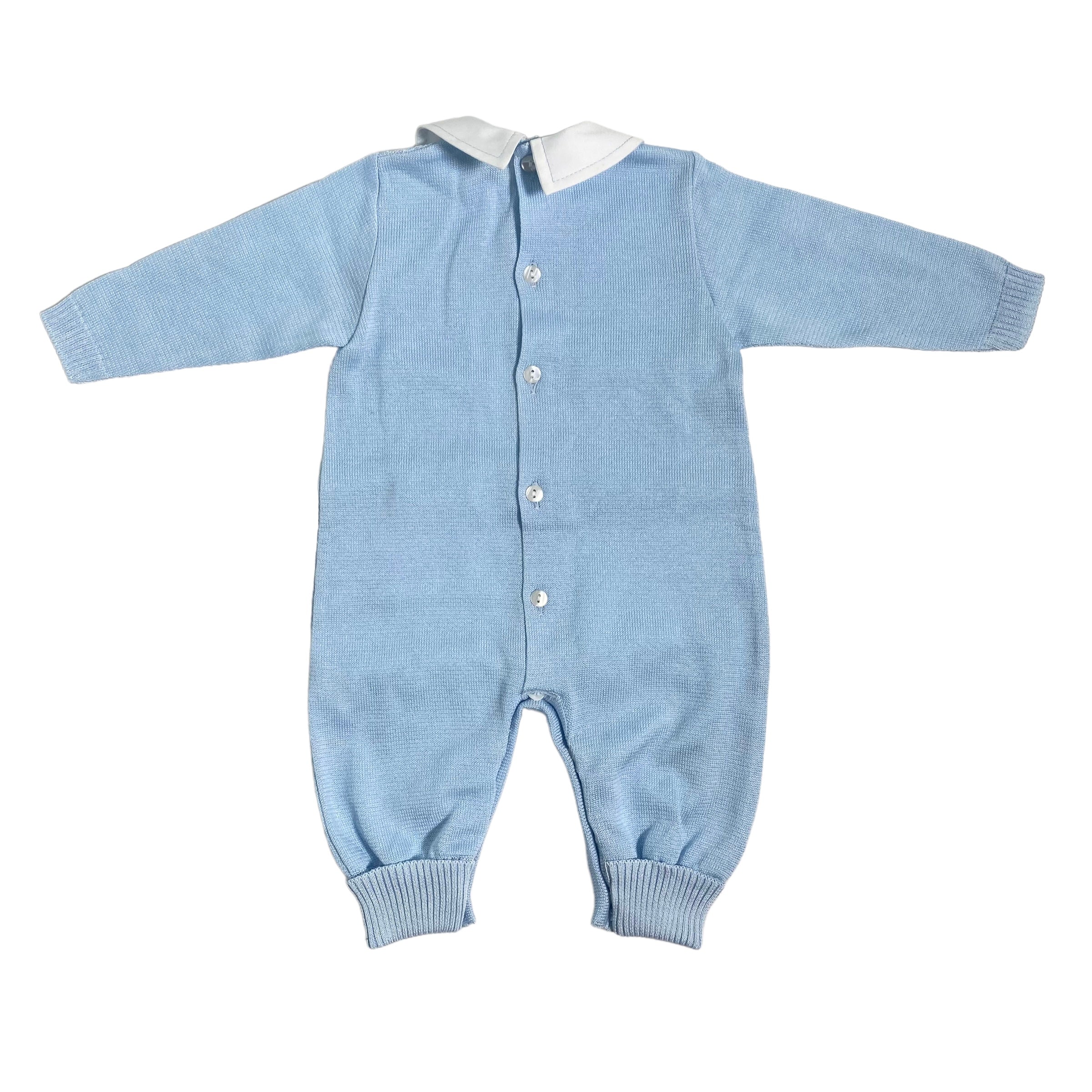 Tutina Intera In Filo Di Cotone Con Trecce Celeste Neonato CREAZIONI LUANA 1001 - CREAZIONI LUANA - Luxury Kids