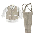 Completo Elegante In Lino Beige Neonato CREAZIONI LUANA 1308 - CREAZIONI LUANA - Luxury Kids