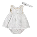 Abito Con Culotte E Fascia In Pizzo San Gallo Bianco Neonata DR KID DK159 - DR KID - Luxury Kids