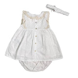 Abito Con Culotte E Fascia In Pizzo San Gallo Bianco Neonata DR KID DK159 - DR KID - Luxury Kids