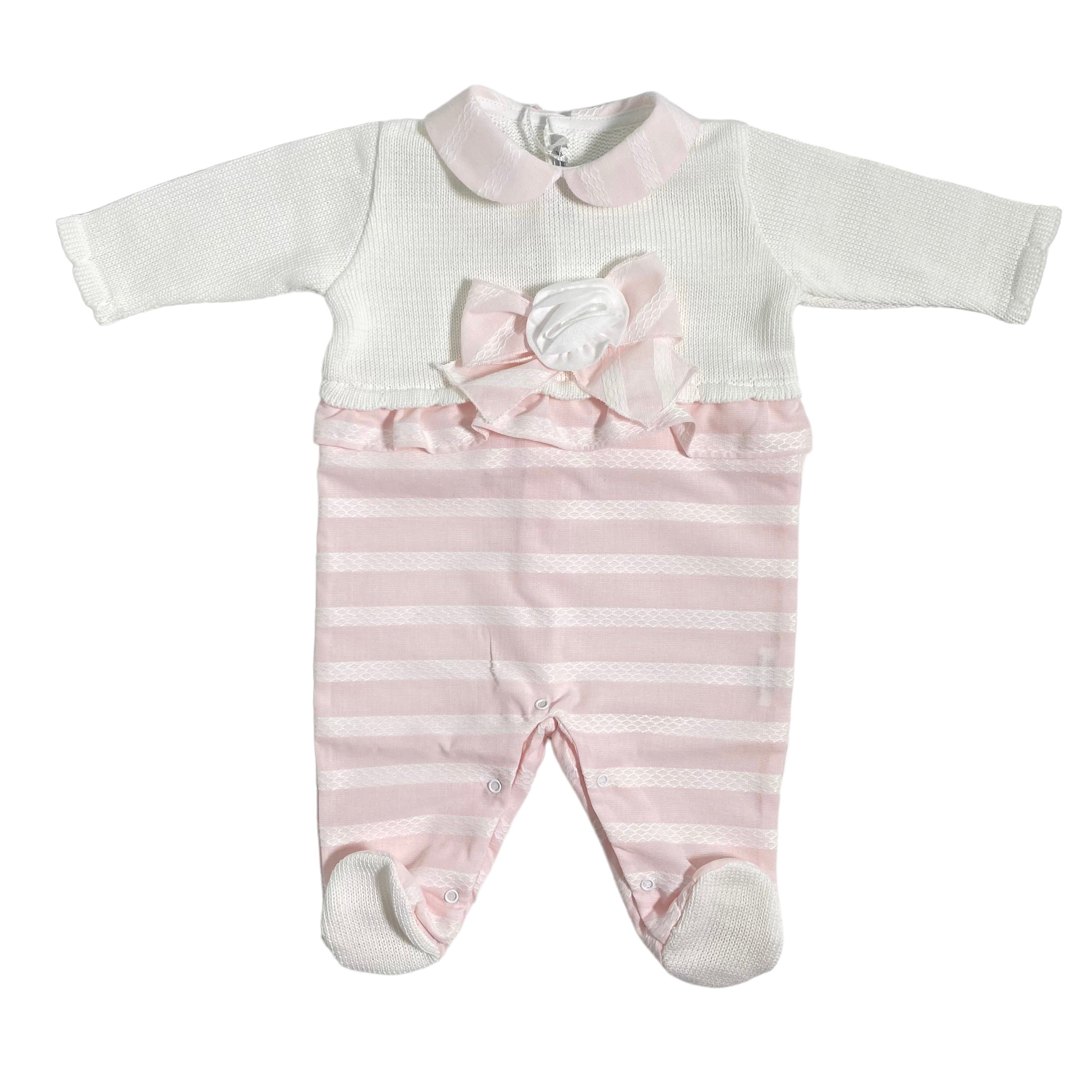 Tutina Intera In Filo Di Cotone E Tessuto Operato Neonata LA SARTORIA DEI PICCOLI LT313 - LA SARTORIA DEI PICCOLI - Luxury Kids