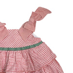 Abito Con Bretelline In Vichy Rosa Antico Bambina YOEDU 0516 - YOEDU - Luxury Kids