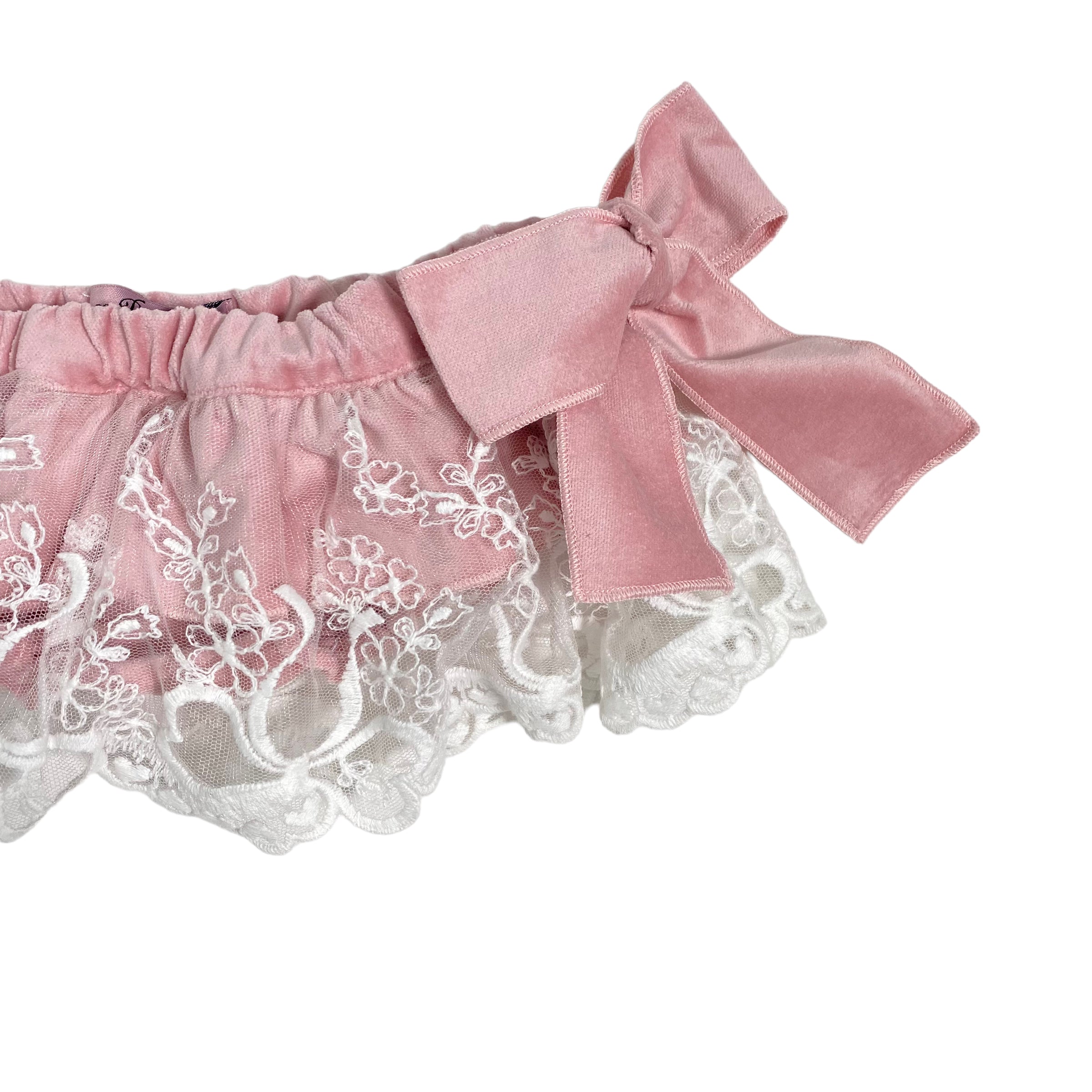 Culotte In Velluto Con Pizzo Rosa Neonata PHY CLOTHING 22519 - PHY CLOTHING - LuxuryKids
