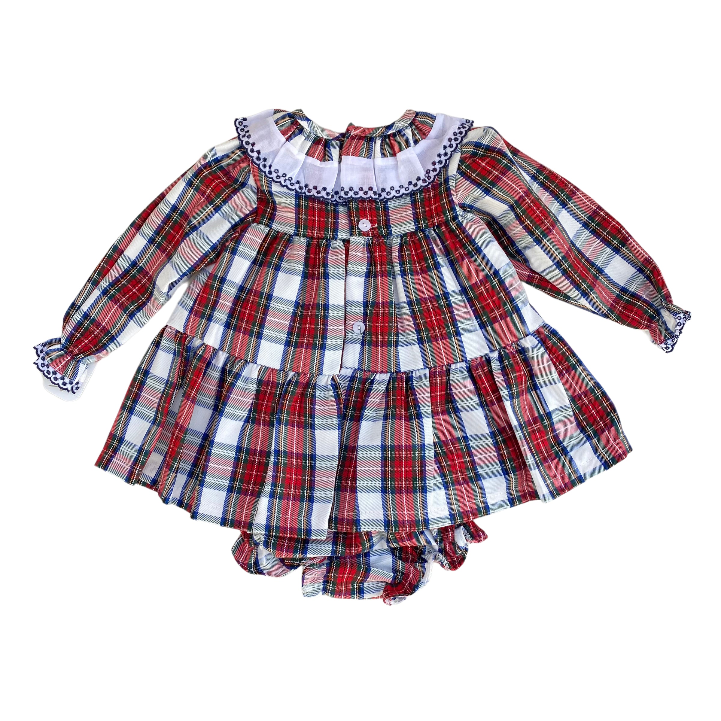 Abito Manica Lunga Tartan Con Culotte Neonata VALENTINA BEBES CWA154 - VALENTINA BEBES - LuxuryKids