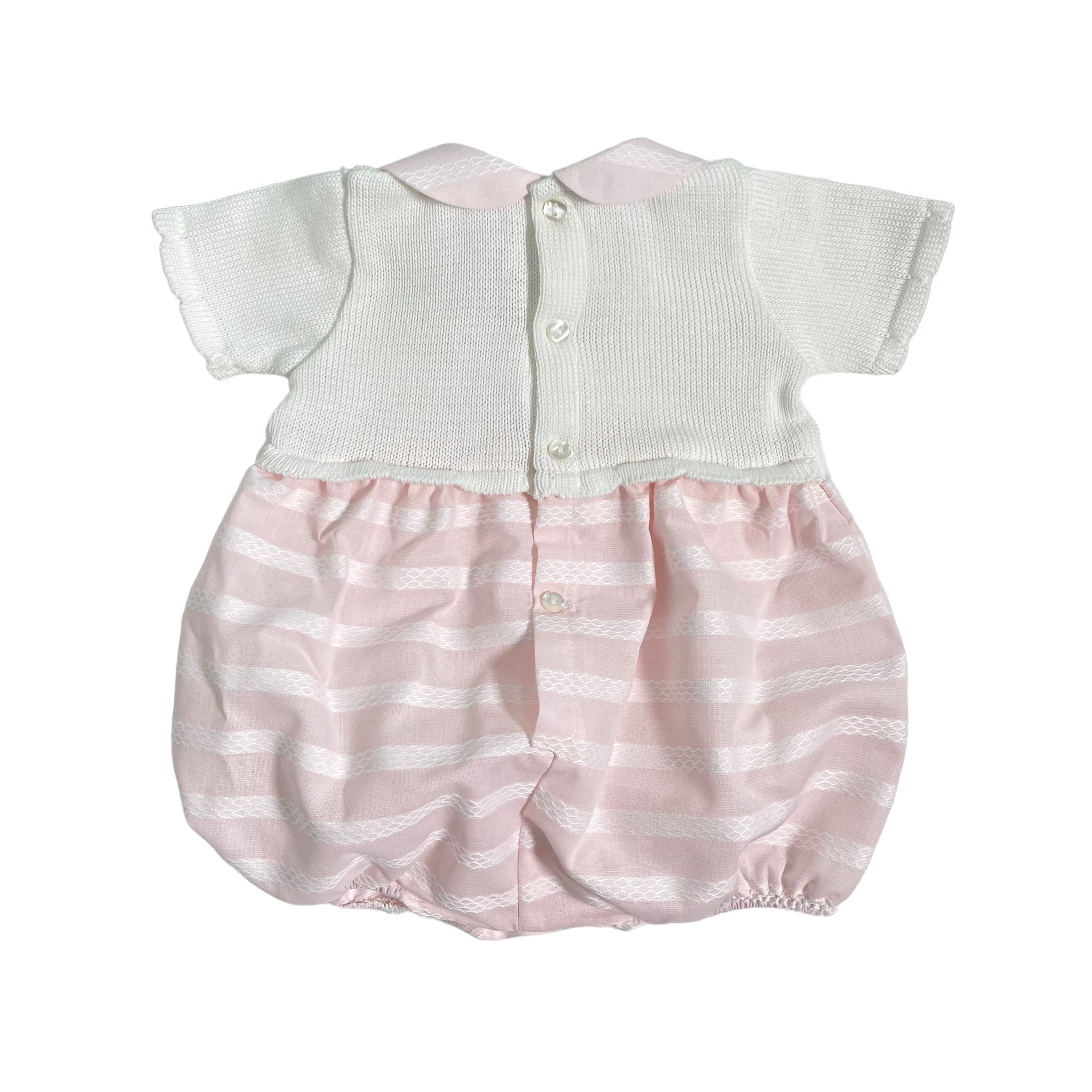 Pagliaccetto In Filo Di Cotone E Tessuto Operato Neonata LA SARTORIA DEI PICCOLI LP313 - LA SARTORIA DEI PICCOLI - Luxury Kids