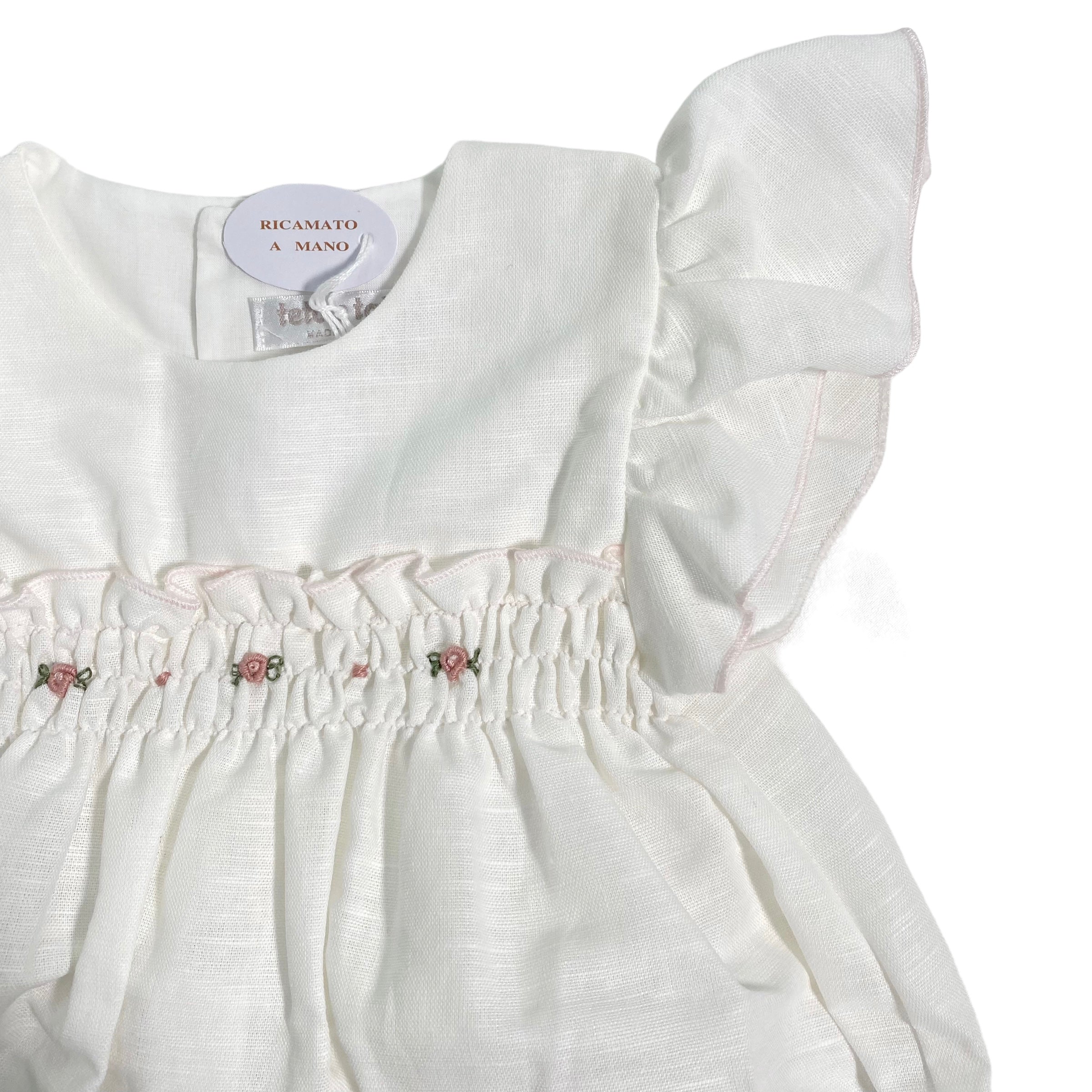 Pagliaccetto Intero In Misto Lino Ricamato A Mano Neonata TETO E TATTA PA4800 - TETO E TATTA - Luxury Kids
