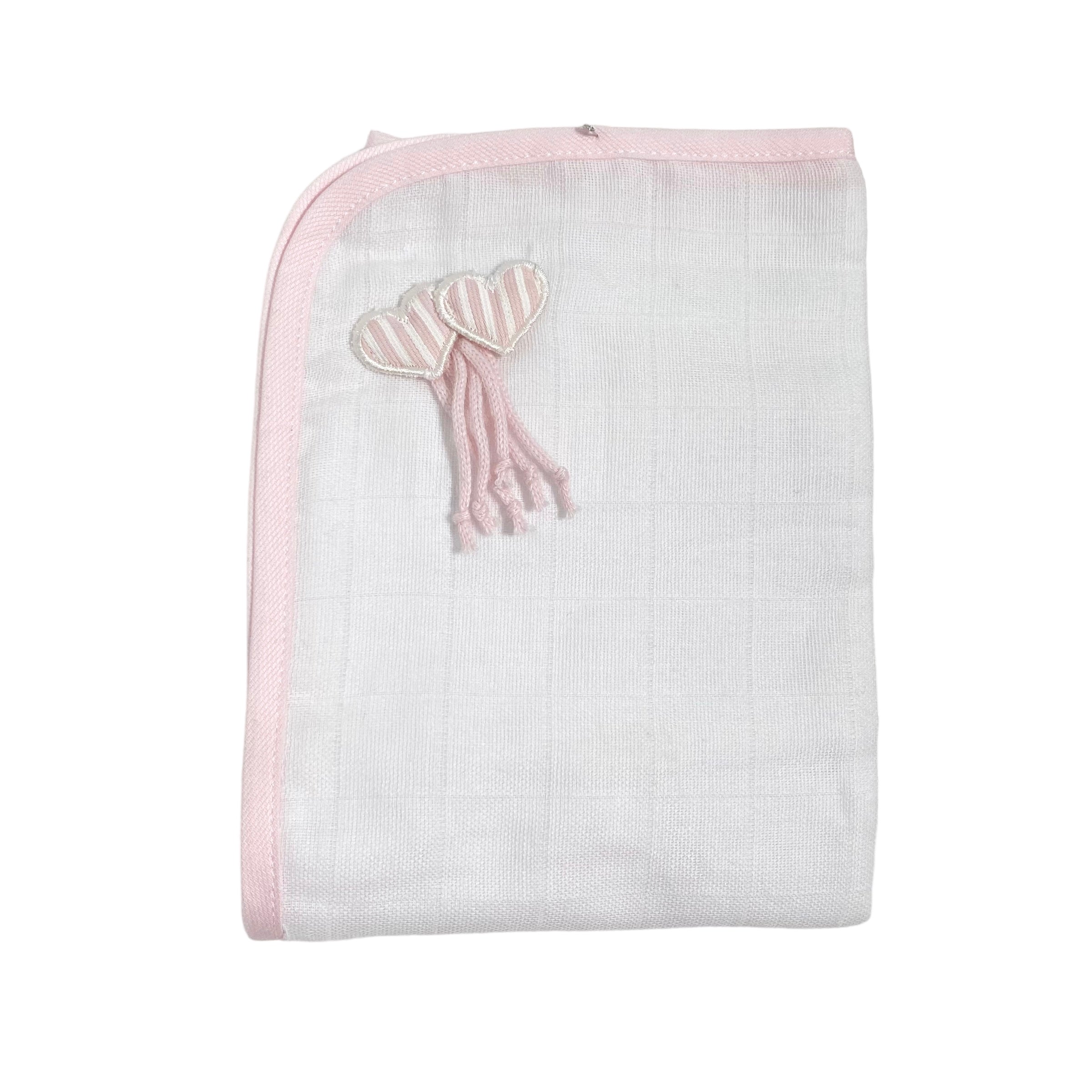 Quadrato Di Garza Bianco Con Bordatura Rosa E Applicazione Di Cuoricini Neonata LA SARTORIA DEI PICCOLI LQ355 - LA SARTORIA DEI PICCOLI - Luxury Kids