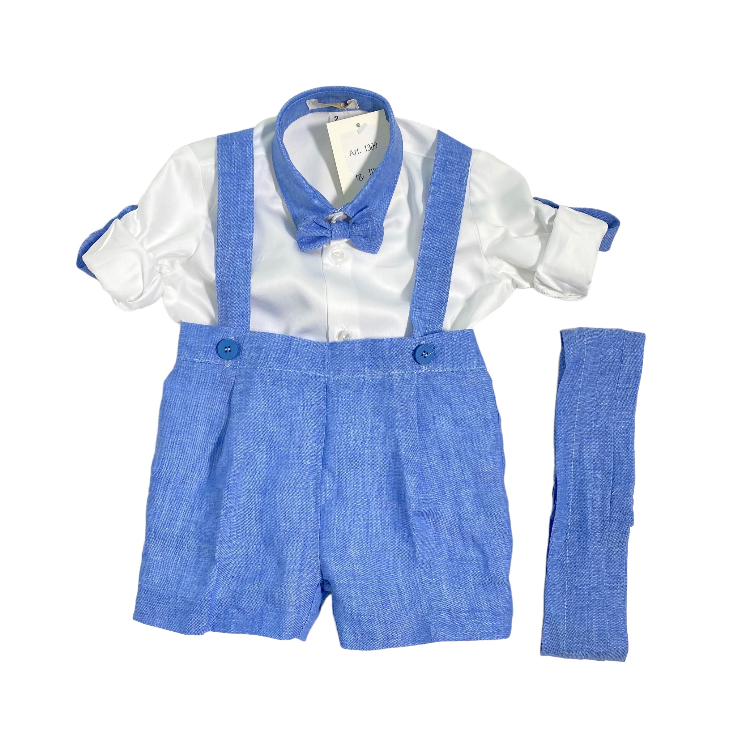 Completo Elegante In Lino Con Bermuda Neonato CREAZIONI LUANA 1309 - CREAZIONI LUANA - Luxury Kids