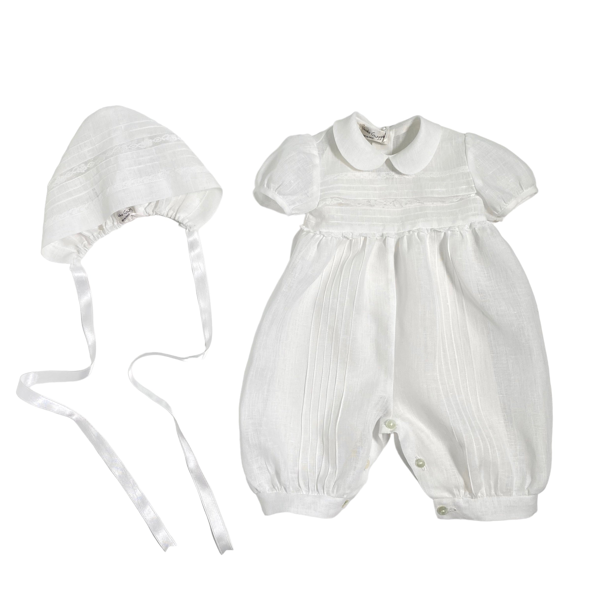 Pagliaccetto Battesimale In Lino E Pizzo Bianco Neonato PICCOLA GIUGGIOLA LERICI - PICCOLA GIUGGIOLA - Luxury Kids