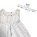 Abito Con Culotte E Fascia In Pizzo San Gallo Bianco Neonata DR KID DK159 - DR KID - Luxury Kids