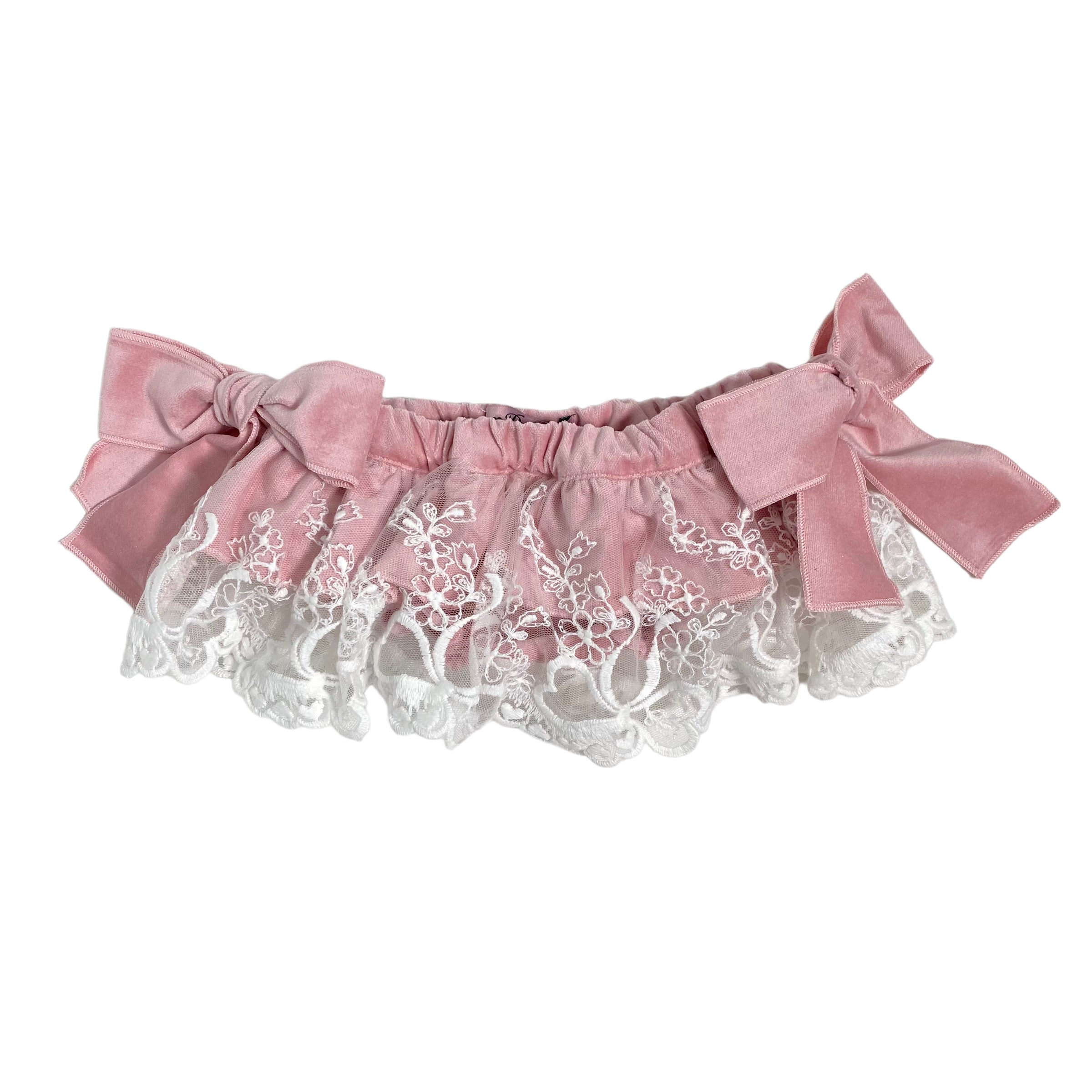 Culotte In Velluto Con Pizzo Rosa Neonata PHY CLOTHING 22519 - PHY CLOTHING - LuxuryKids