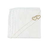 Quadrato Di Garza Bianco Con Cucitura Oro E Applicazione Di Cuoricini Neonata LA SARTORIA DEI PICCOLI LQ351 - LA SARTORIA DEI PICCOLI - Luxury Kids